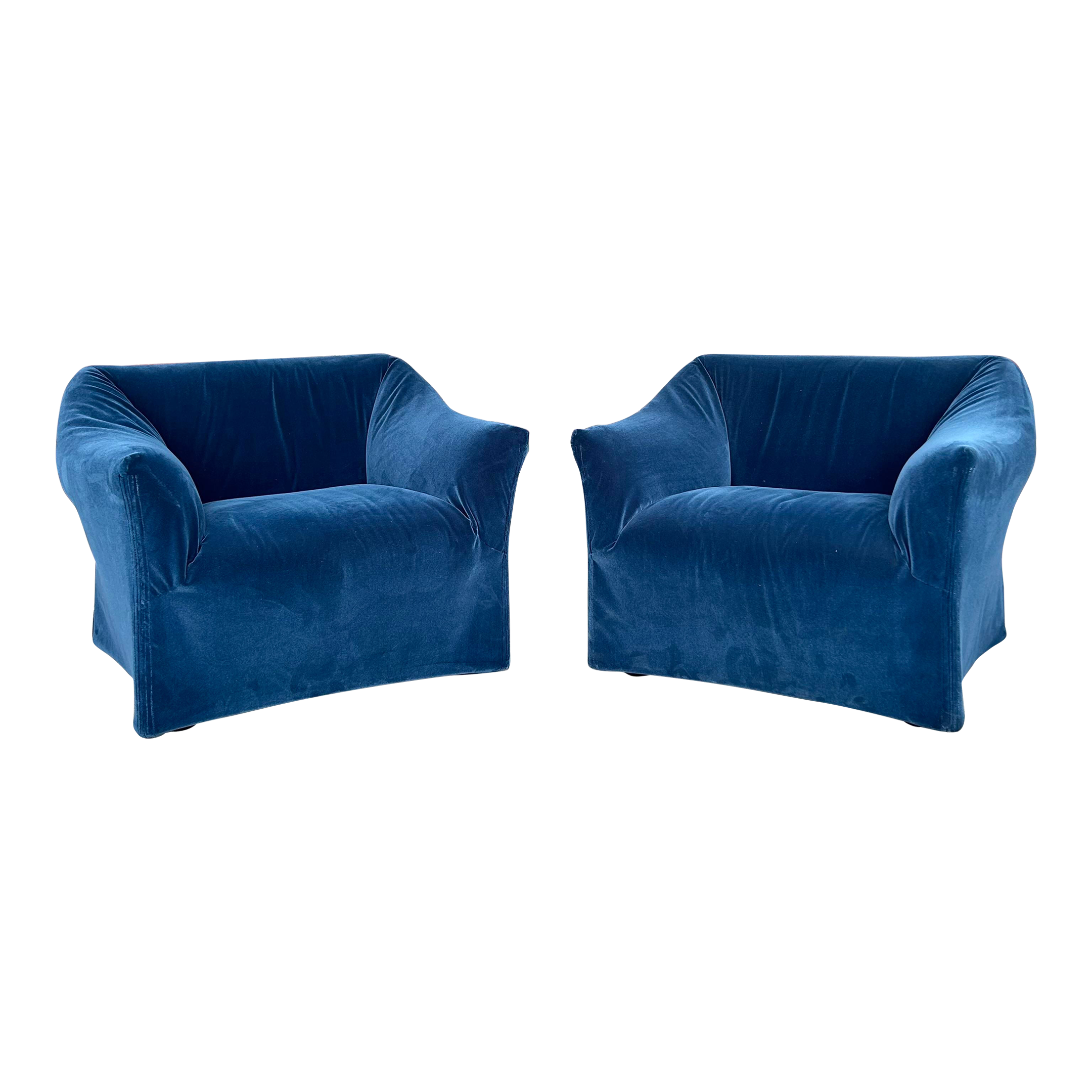 Pair of Mario Bellini Tentazione Lounge Chairs Recovered in Faux Mohair