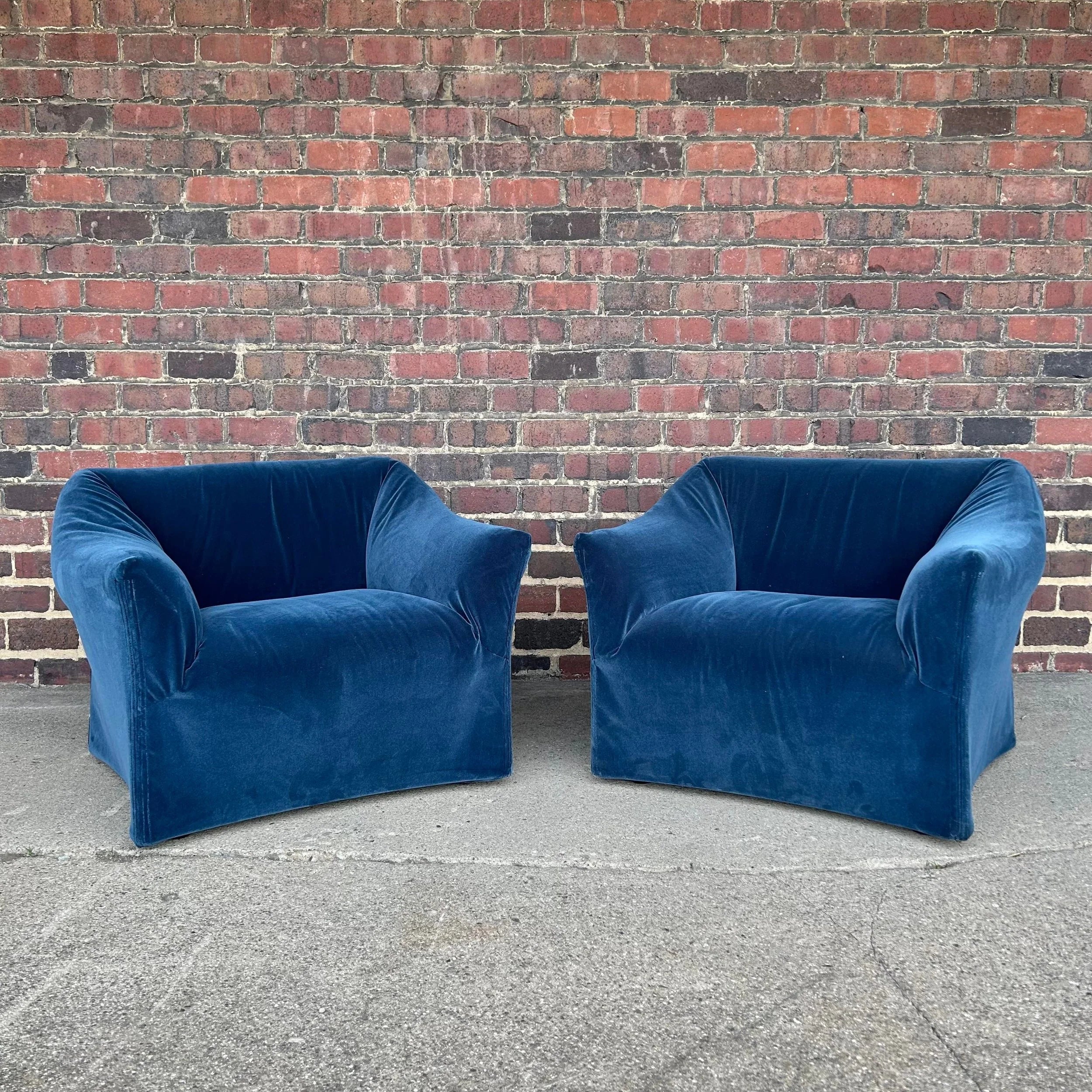 Pair of Mario Bellini Tentazione Lounge Chairs Recovered in Faux Mohair