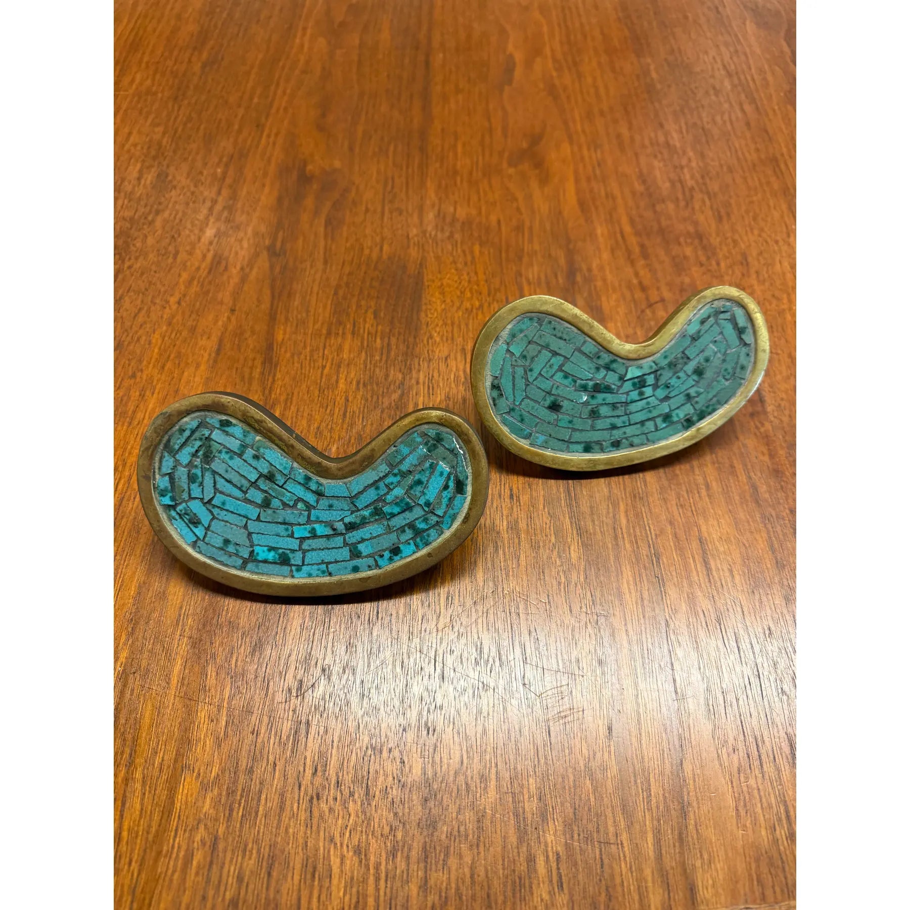 Pair of Pepe Mendoza Brass & Glass Mosaic Drawer Pulls – Made in Mexico