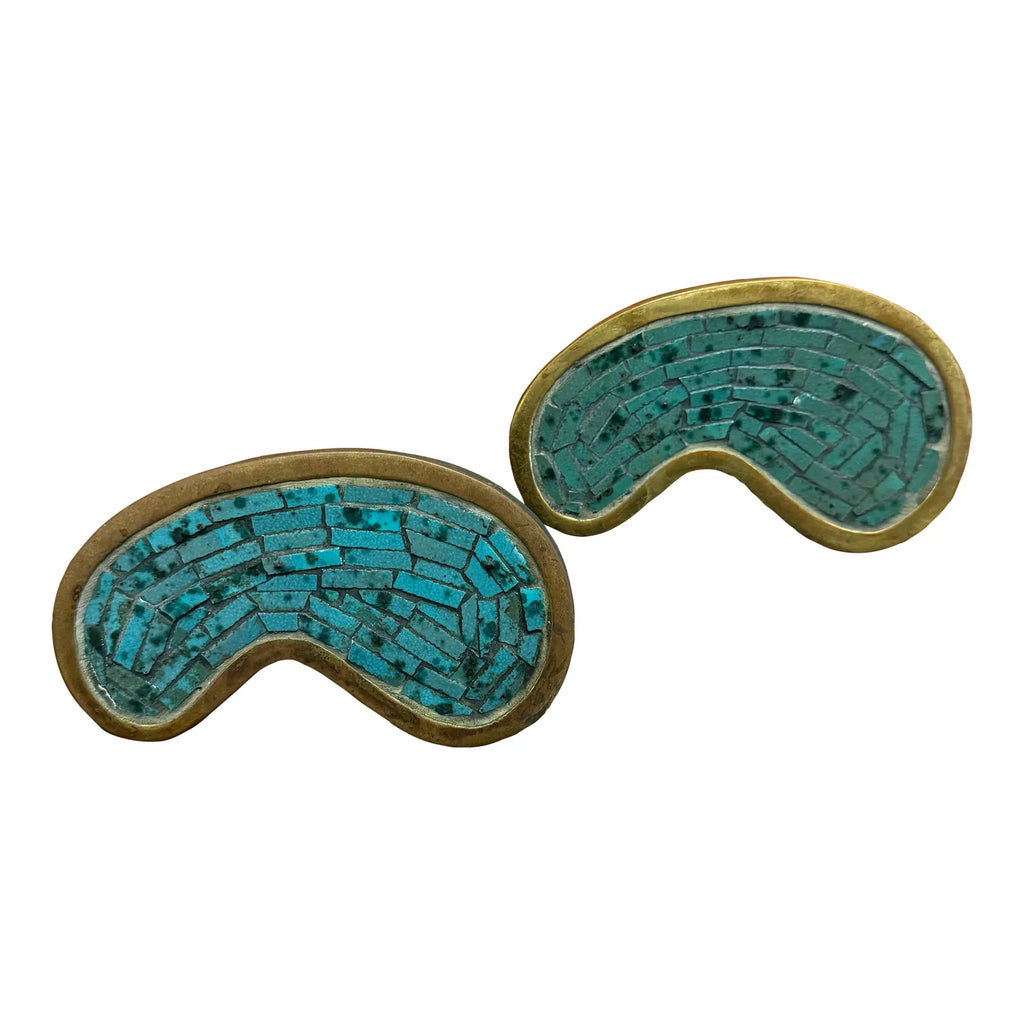Pair of Pepe Mendoza Brass & Glass Mosaic Drawer Pulls – Made in Mexico