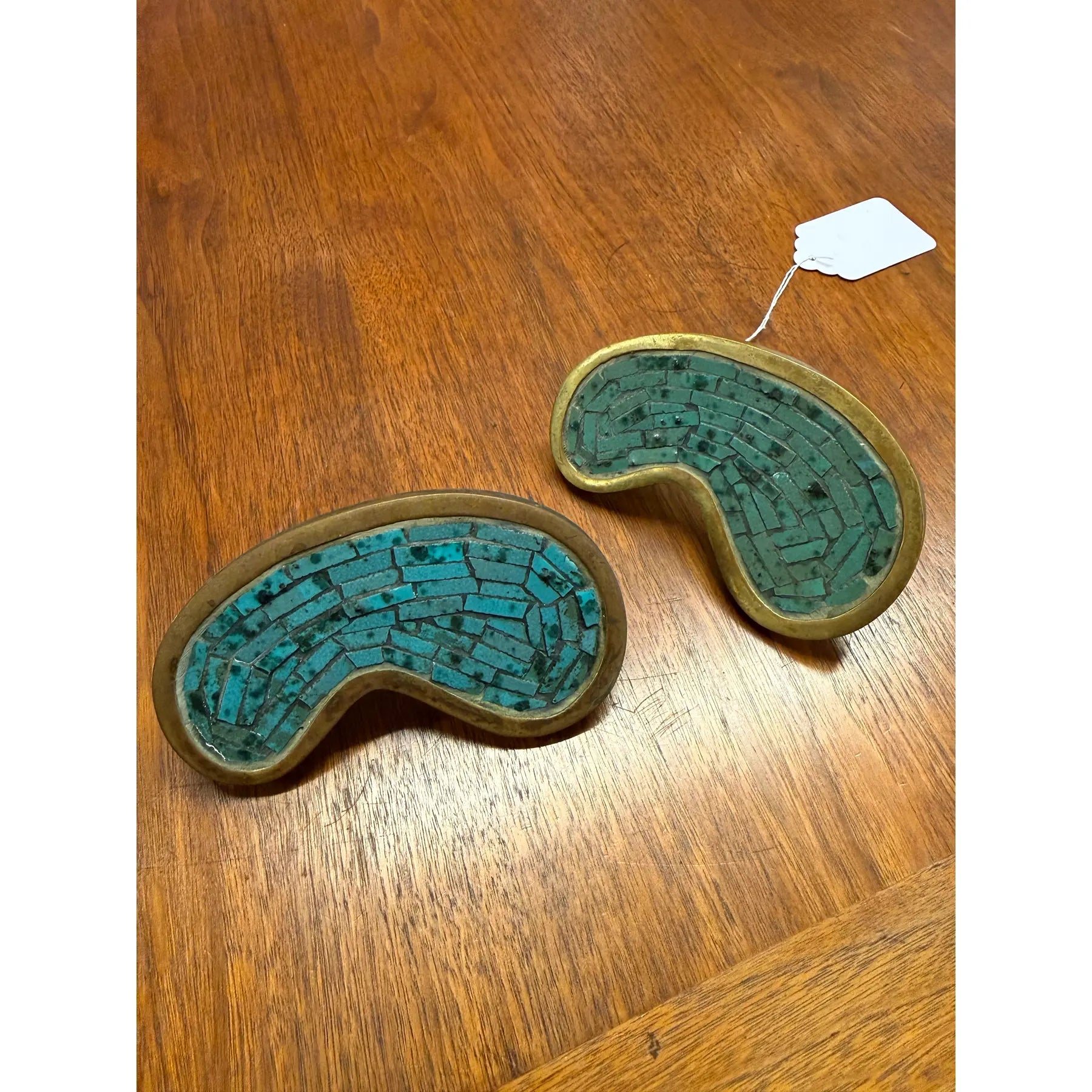 Pair of Pepe Mendoza Brass & Glass Mosaic Drawer Pulls – Made in Mexico