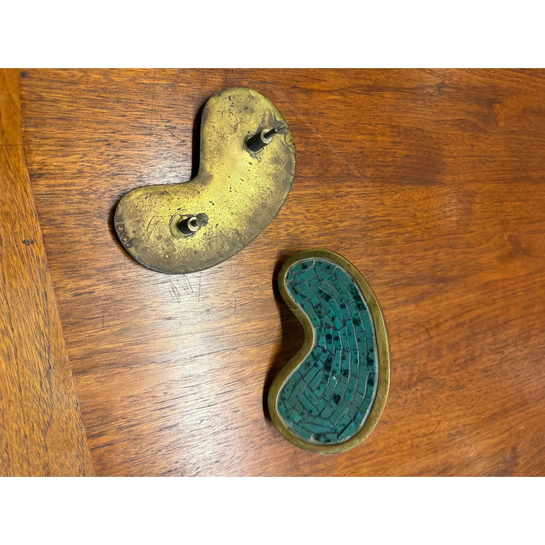 Pair of Pepe Mendoza Brass & Glass Mosaic Drawer Pulls – Made in Mexico