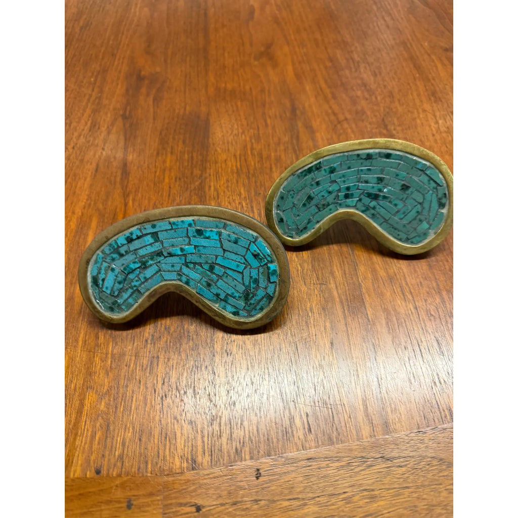 Pair of Pepe Mendoza Brass & Glass Mosaic Drawer Pulls – Made in Mexico