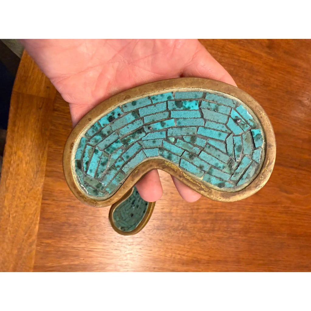 Pair of Pepe Mendoza Brass & Glass Mosaic Drawer Pulls – Made in Mexico