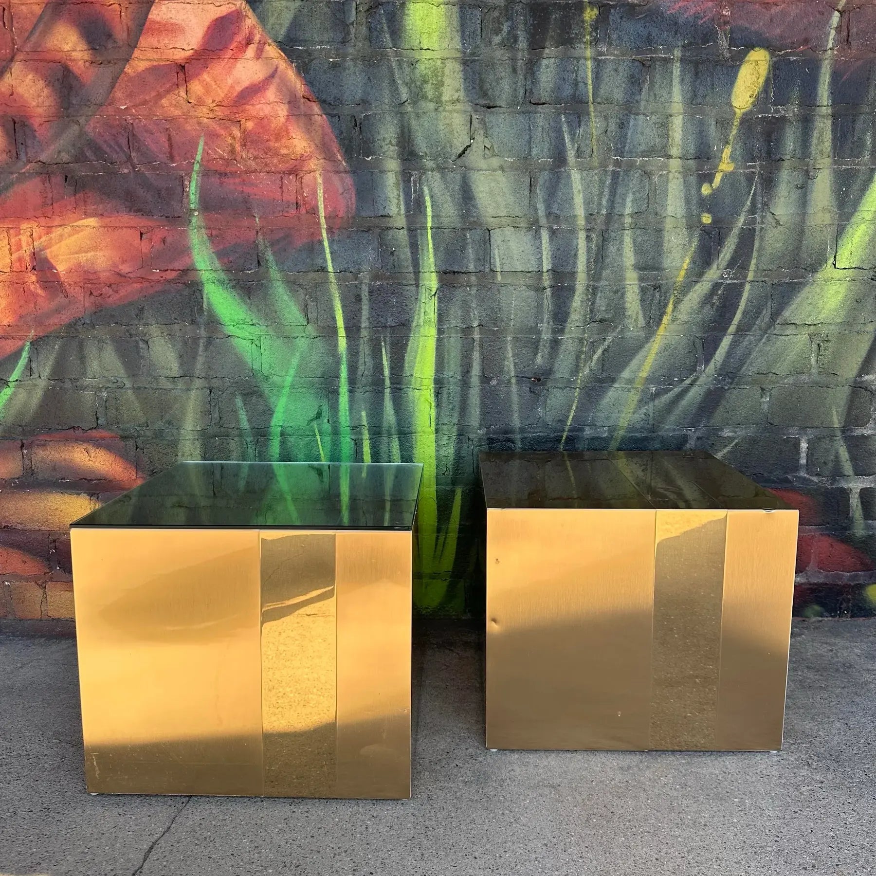 Pair of Postmodern Paul Evan’s Style Cube Side Tables Directional