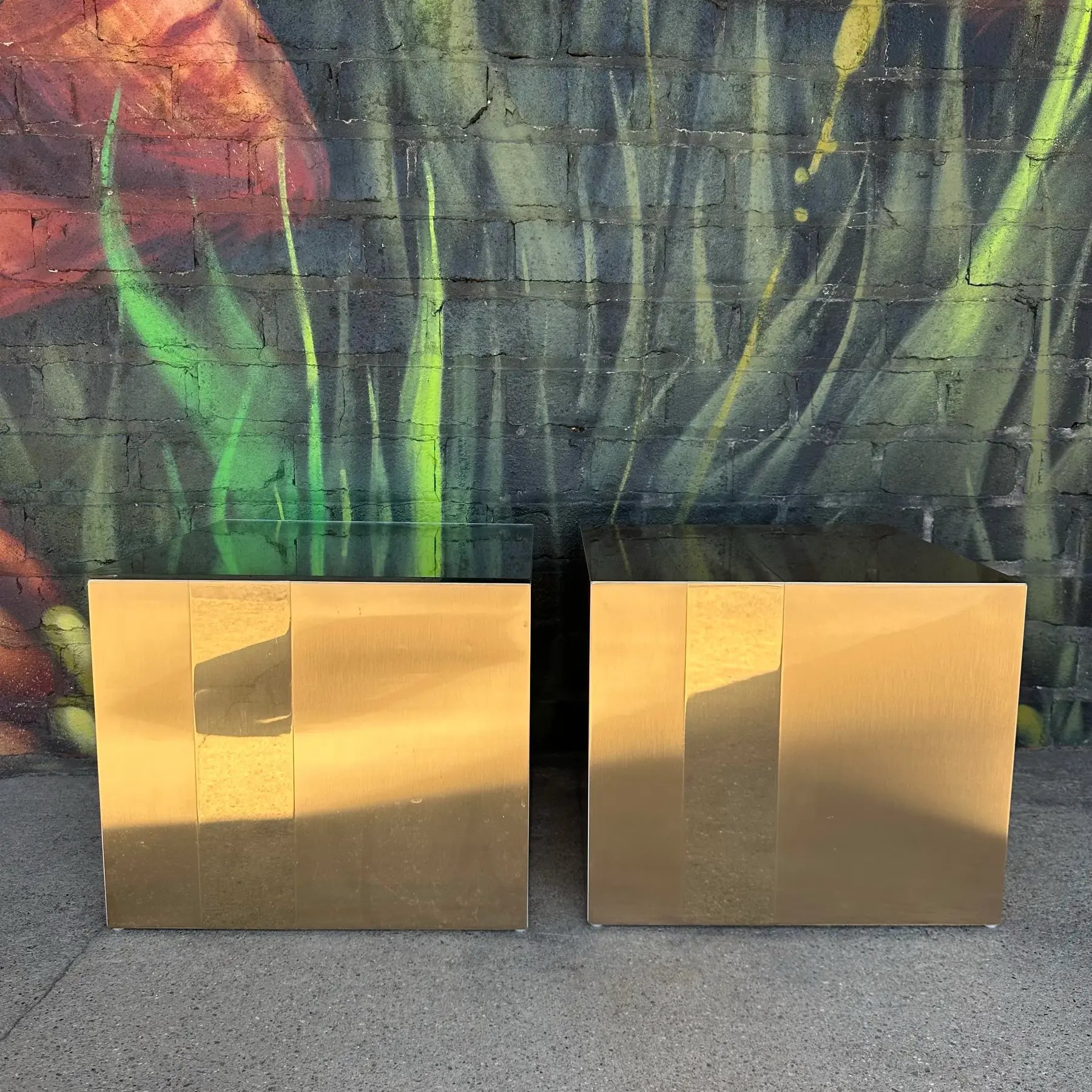 Pair of Postmodern Paul Evan’s Style Cube Side Tables Directional