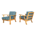 Pair of Ranch Oak Lounge Chairs Reupholstered in Plaid From Pindler