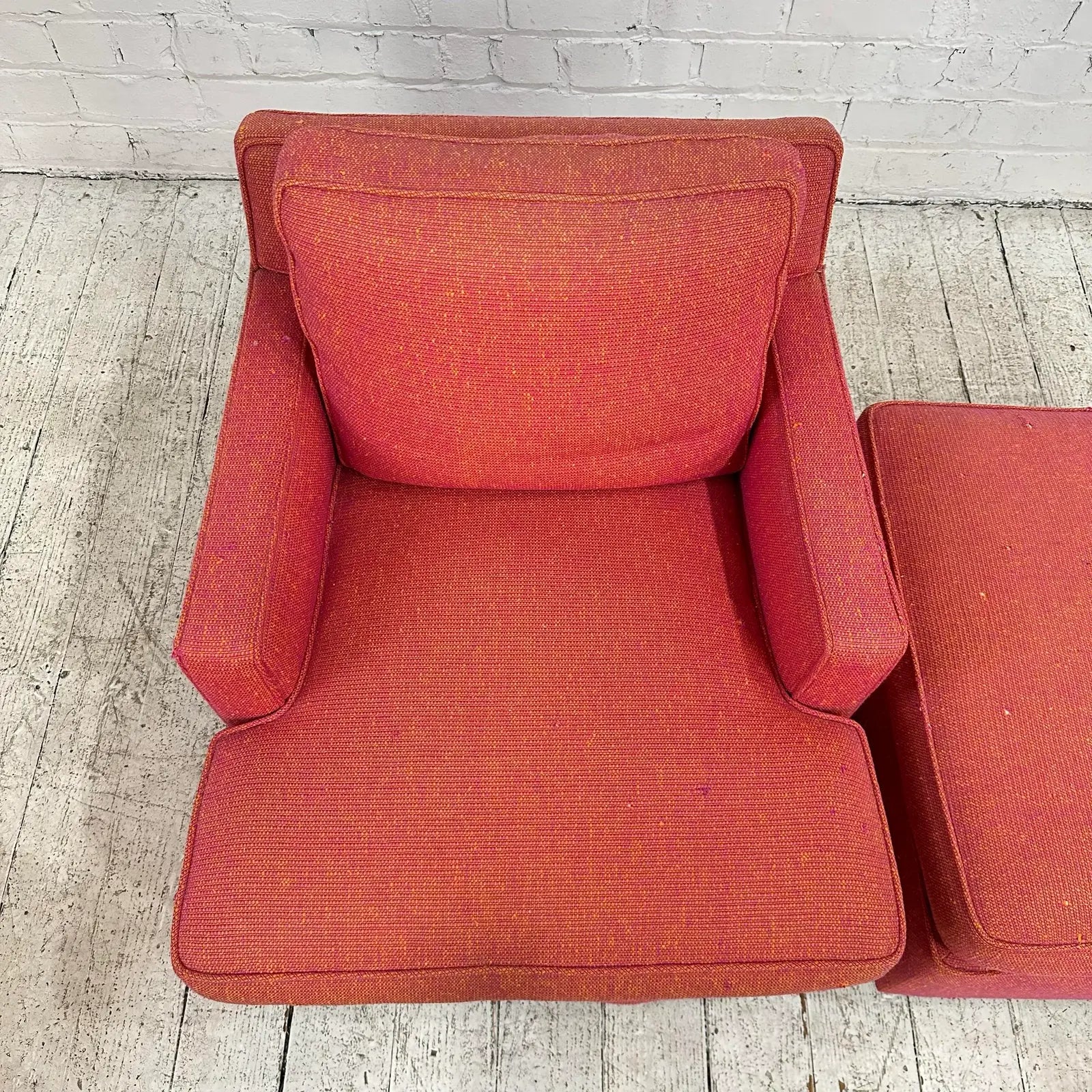 Pair of Red Edward Wormley for Dunbar Lounge Chairs With Ottoman