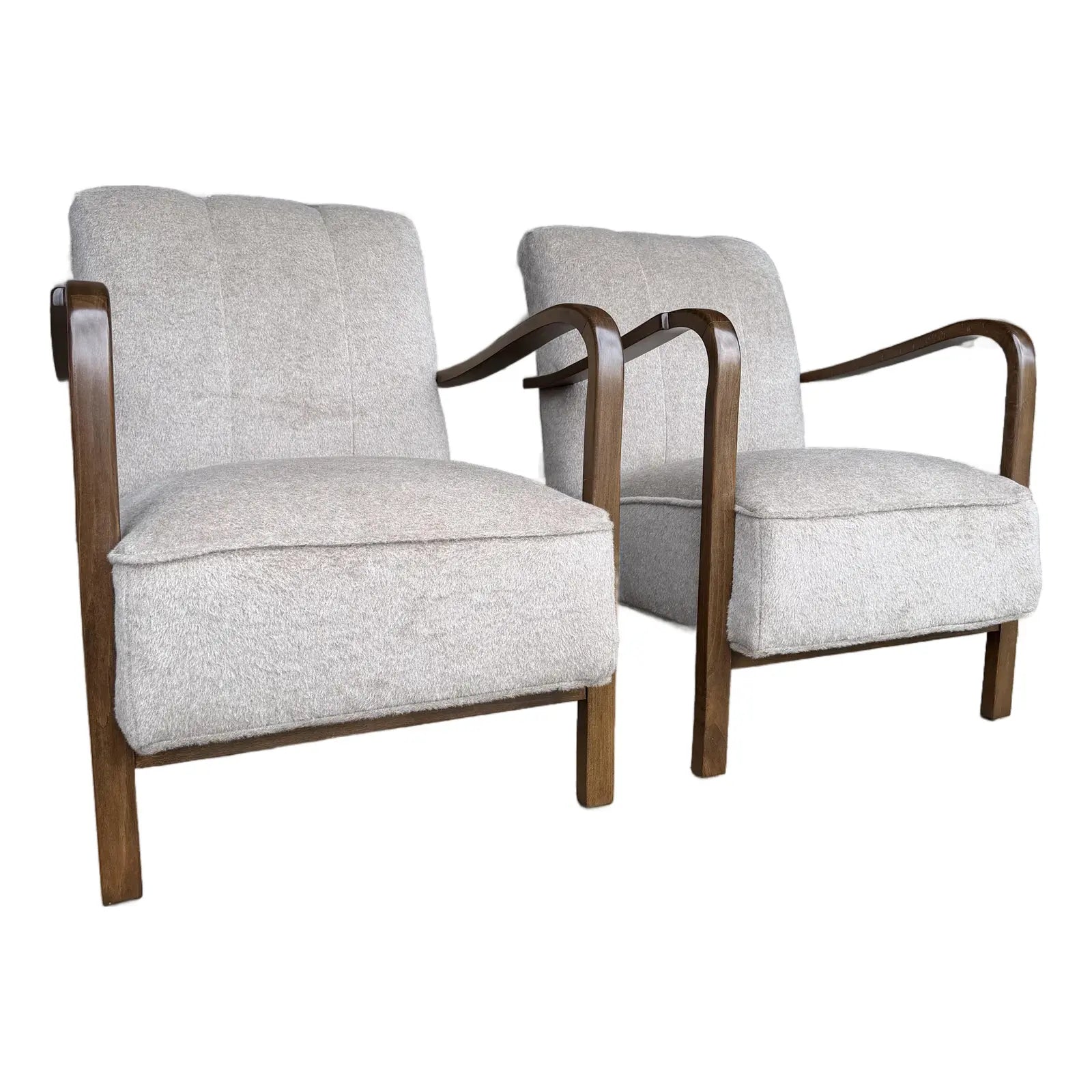 Pair of Restored European Modern Lounge Chairs in Teddy Mohair Style Fabric