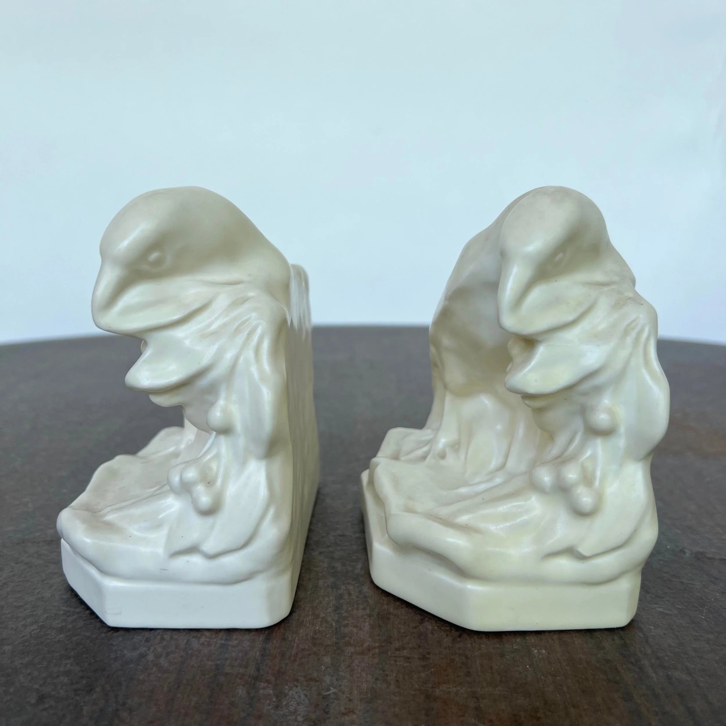 Pair of Rookwood Ceramic Crow Raven Bird Bookends