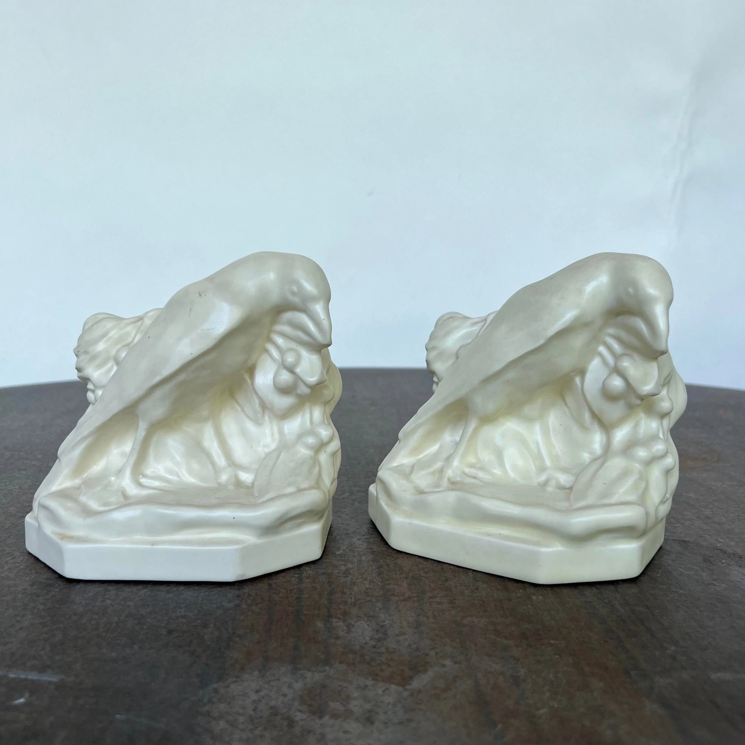 Pair of Rookwood Ceramic Crow Raven Bird Bookends