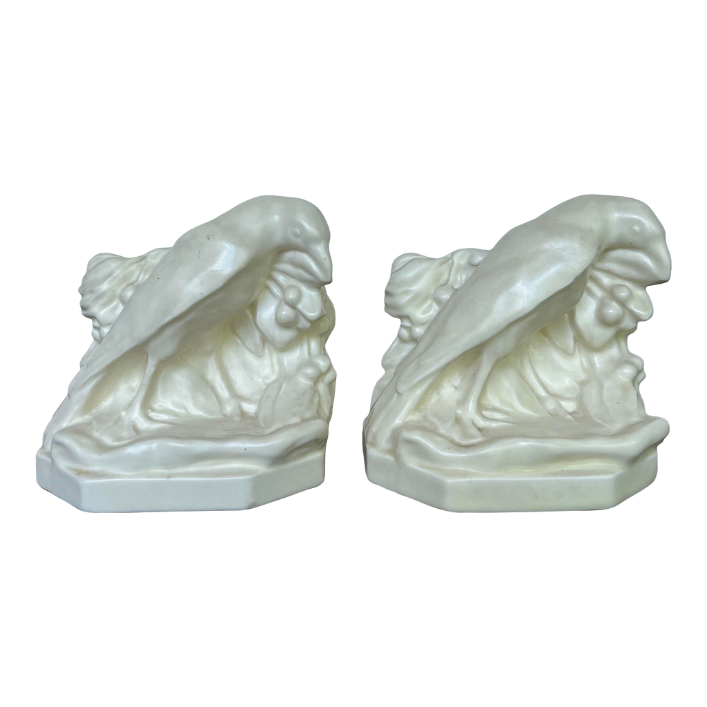 Pair of Rookwood Ceramic Crow Raven Bird Bookends