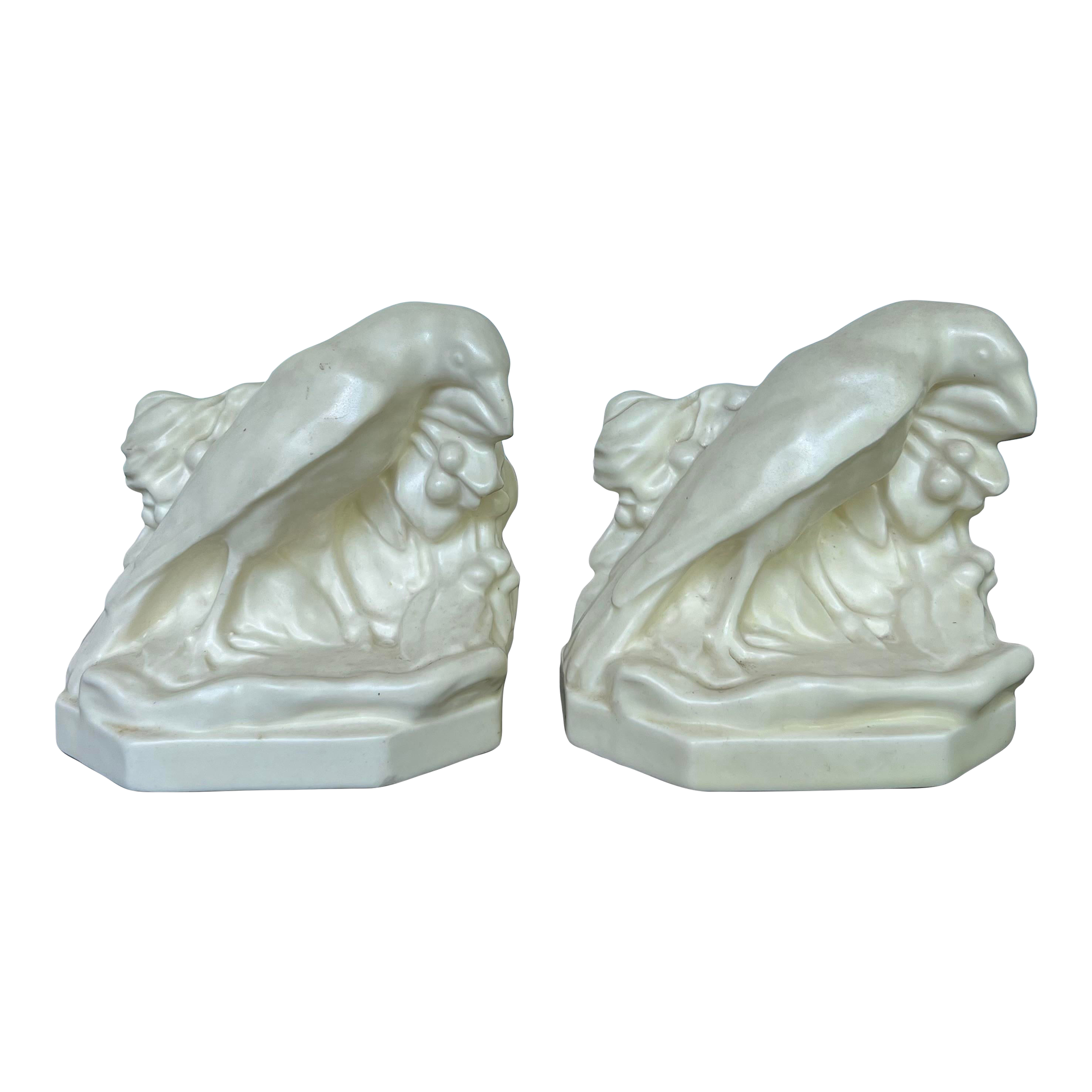Pair of Rookwood Ceramic Crow Raven Bird Bookends