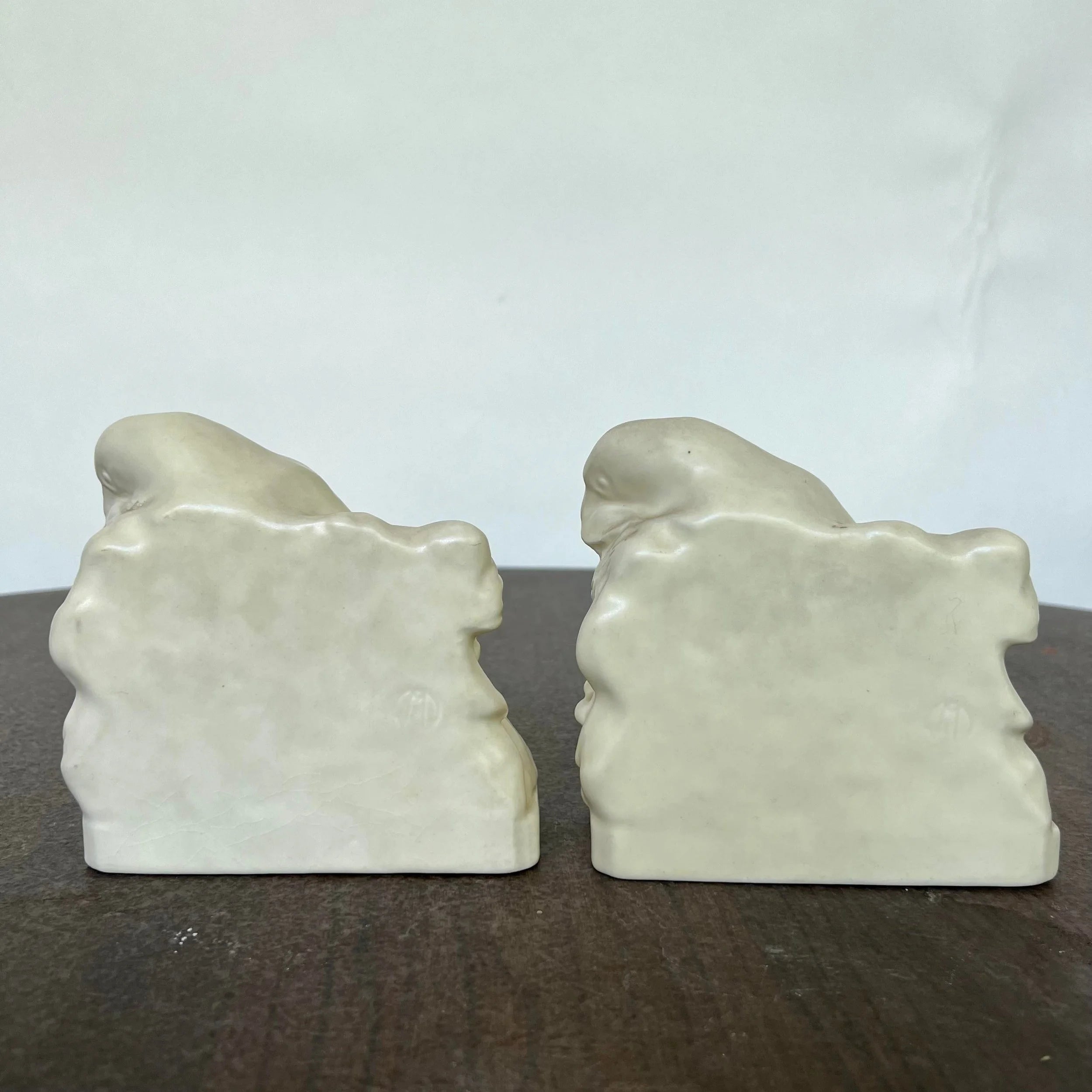 Pair of Rookwood Ceramic Crow Raven Bird Bookends
