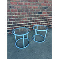 Pair of Round Aluminum and Glass Side Tables From Brown Jordan