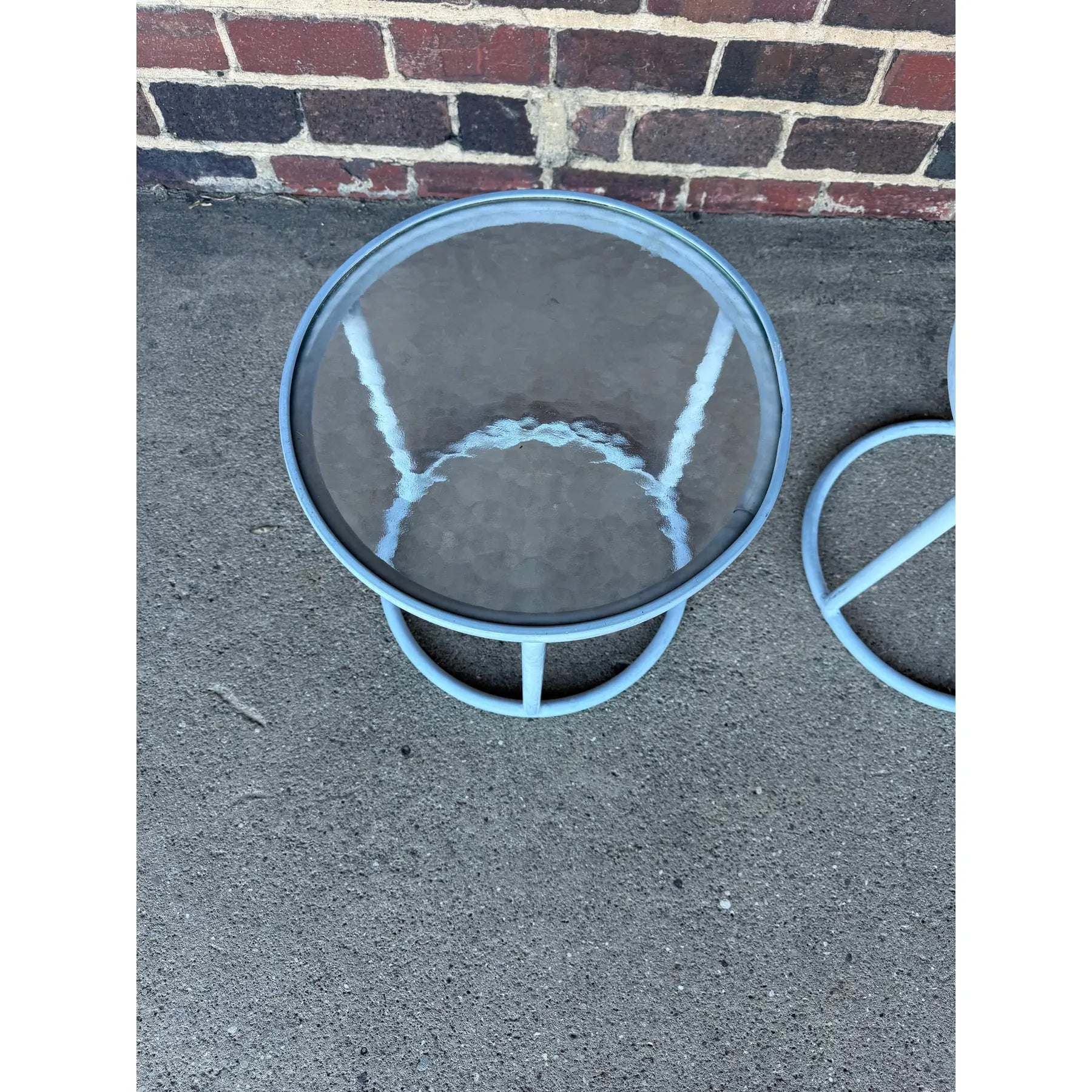 Pair of Round Aluminum and Glass Side Tables From Brown Jordan