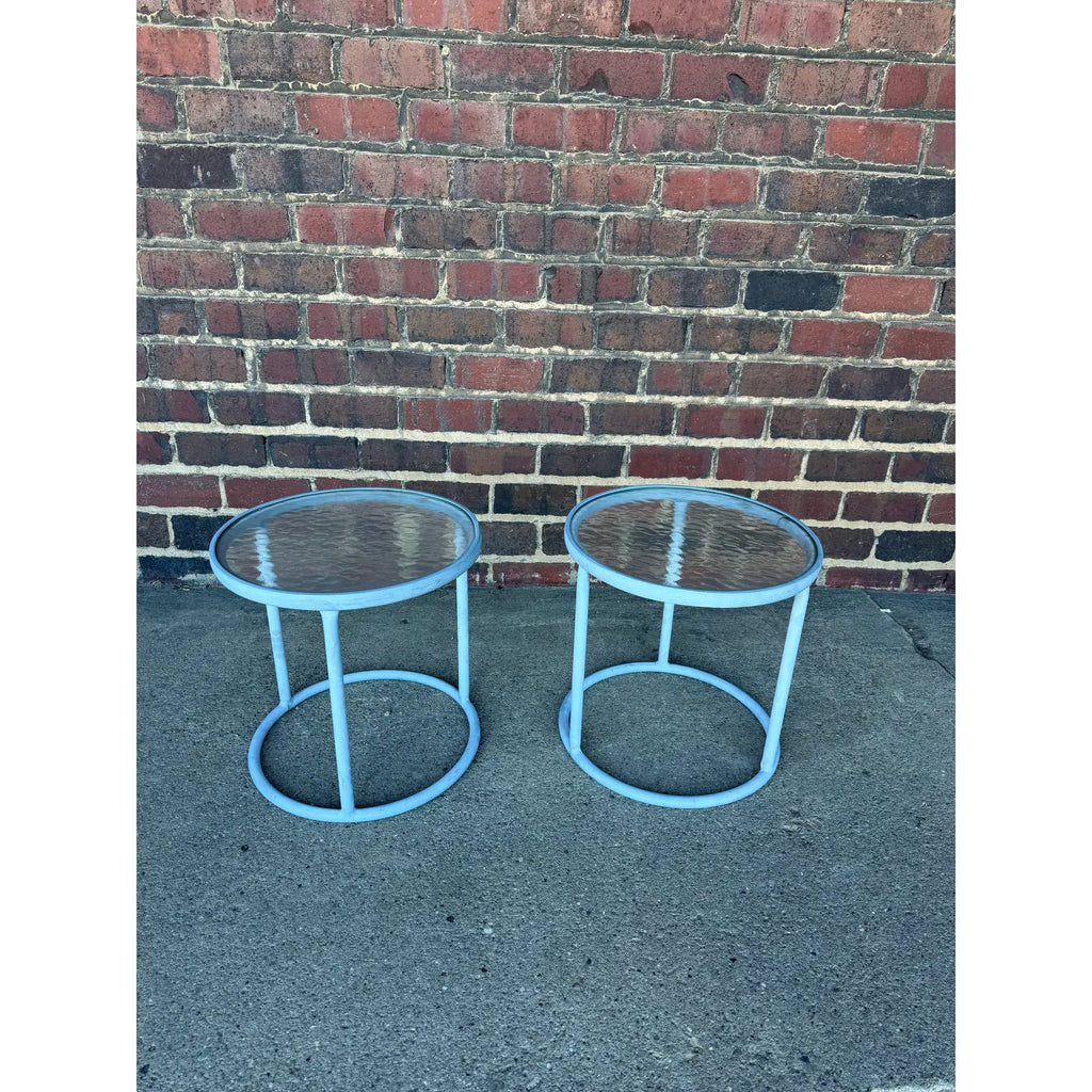 Pair of Round Aluminum and Glass Side Tables From Brown Jordan
