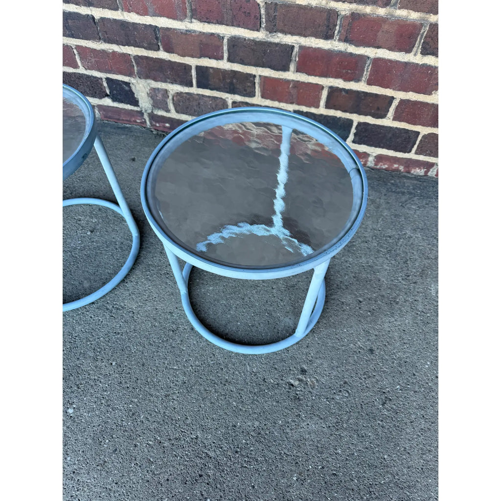 Pair of Round Aluminum and Glass Side Tables From Brown Jordan