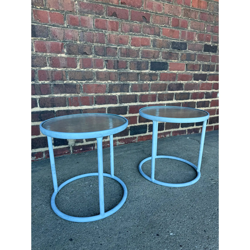 Pair of Round Aluminum and Glass Side Tables From Brown Jordan