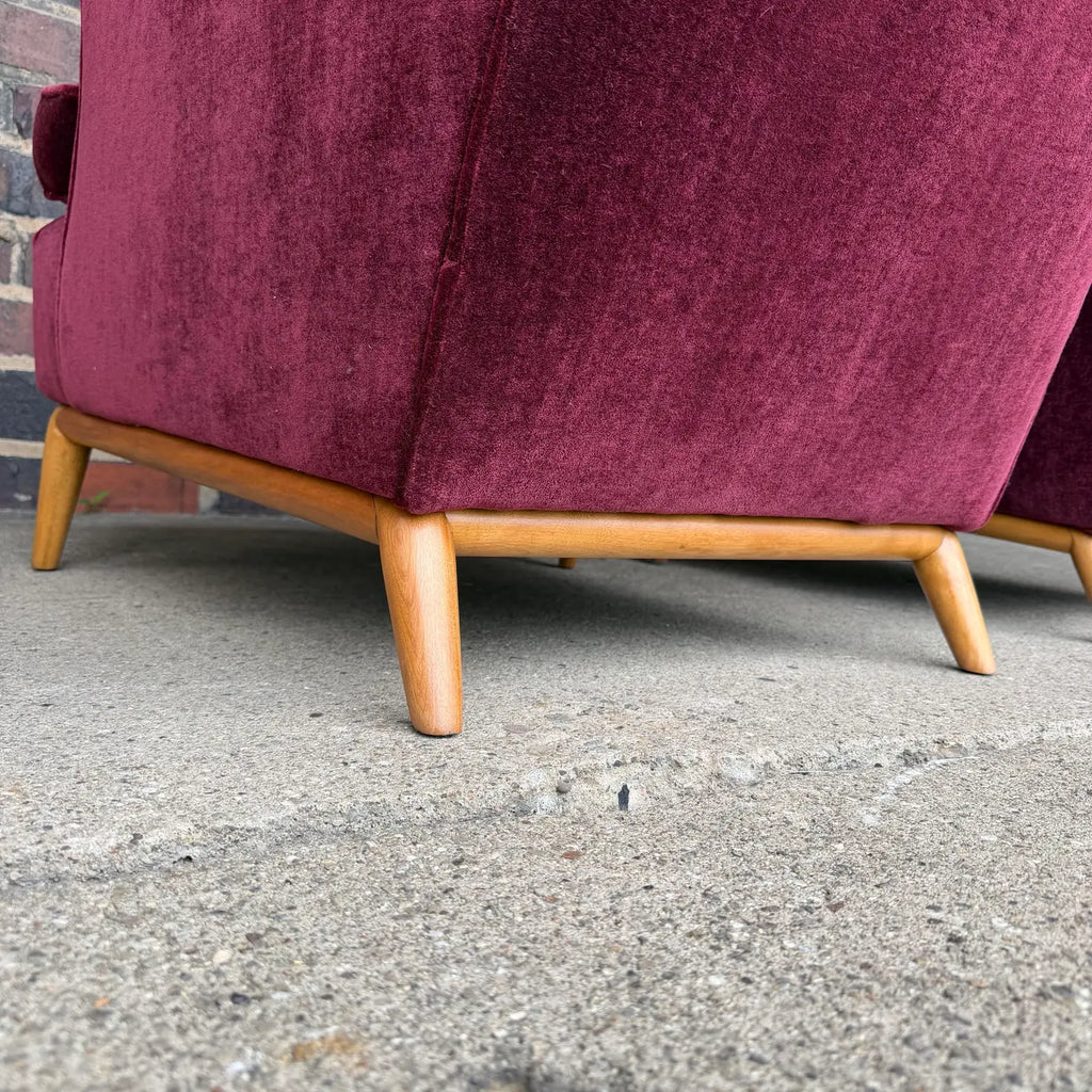 Pair of t.h. Robsjohn Gibbings Lounge Chairs Redone in Mohair.