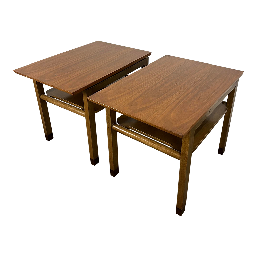 Pair of Two Tiered Leather Wrapped Dunbar Side Tables