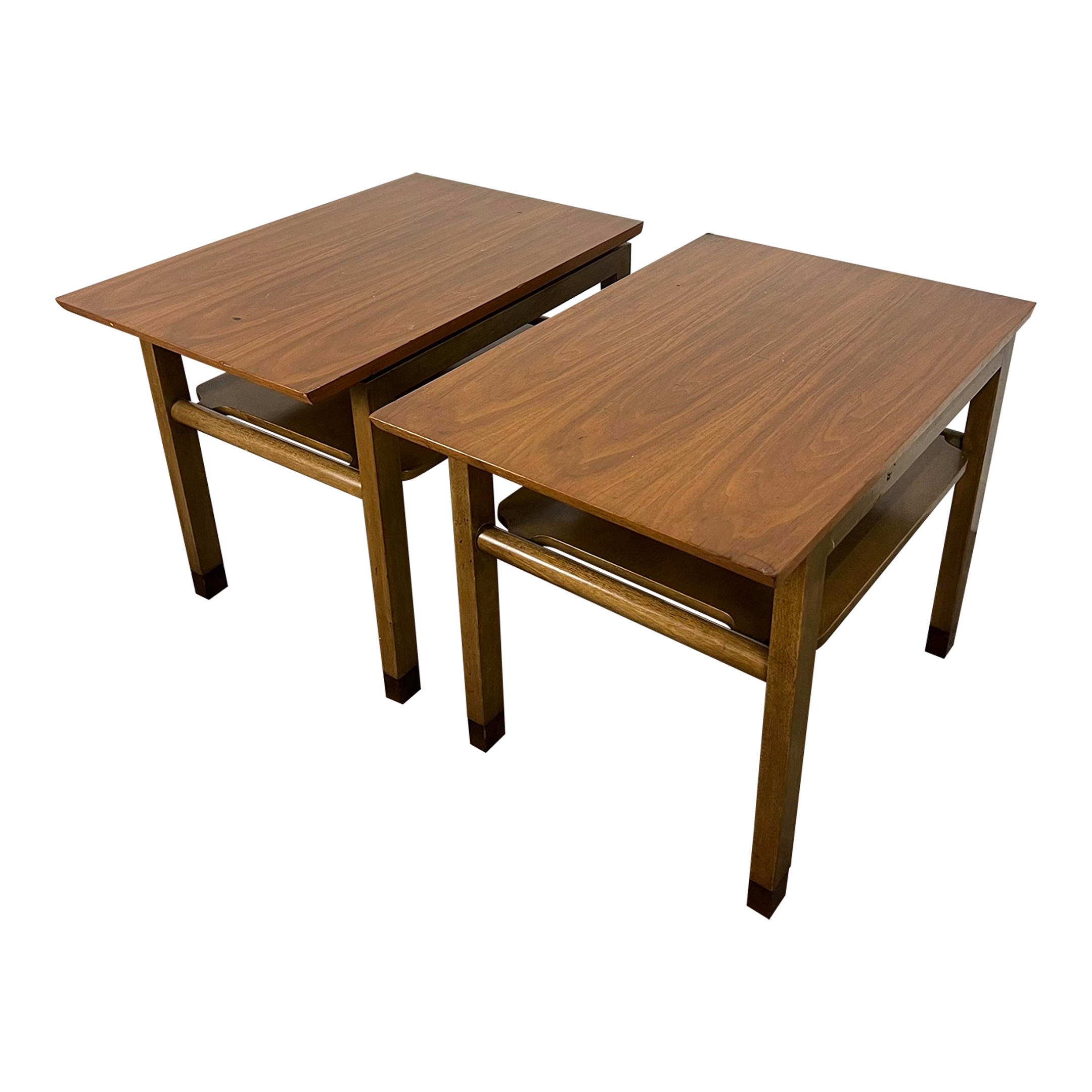 Pair of Two Tiered Leather Wrapped Dunbar Side Tables