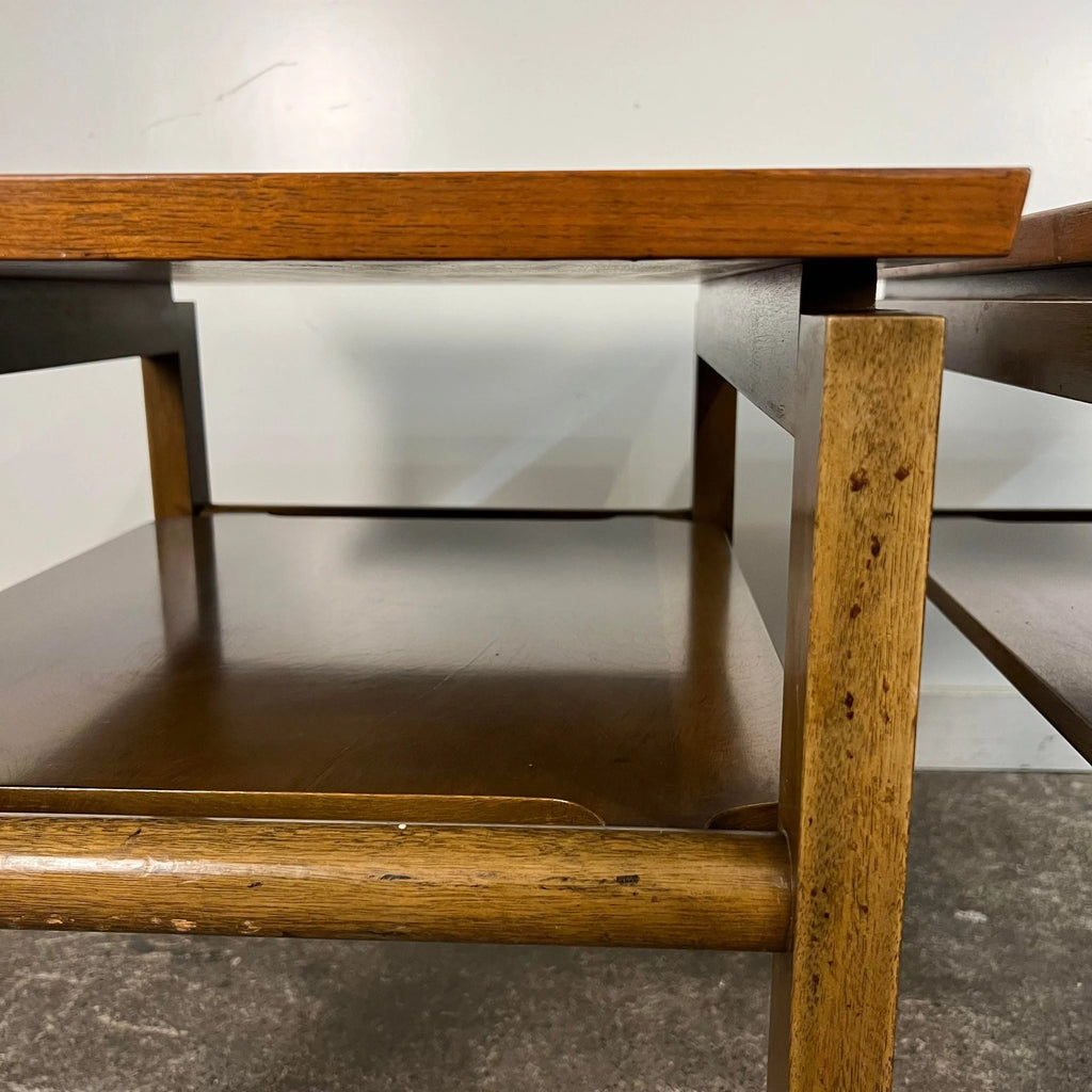 Pair of Two Tiered Leather Wrapped Dunbar Side Tables