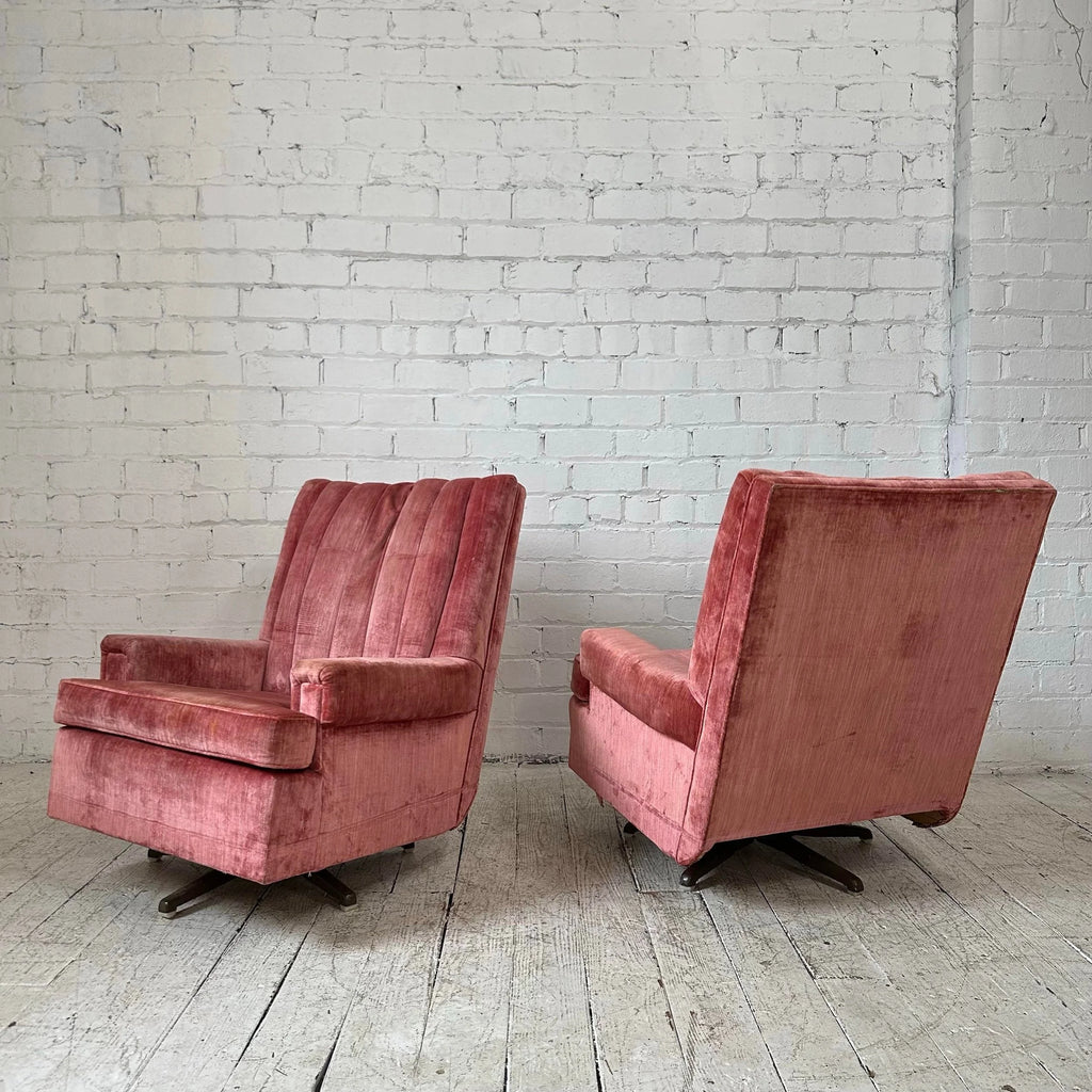 Pair of Velvet Rock & Swivel Tall Back Armchairs