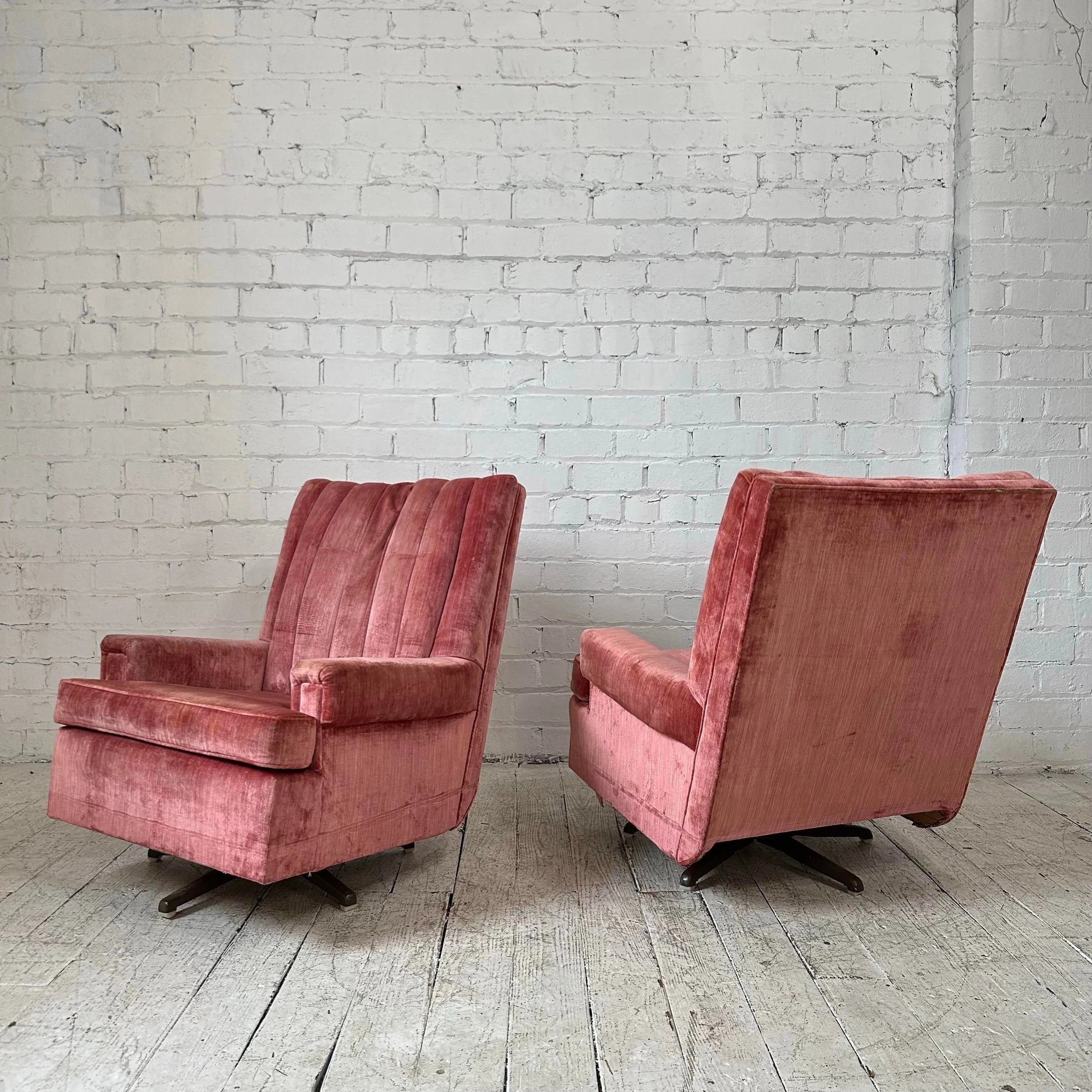 Pair of Velvet Rock & Swivel Tall Back Armchairs