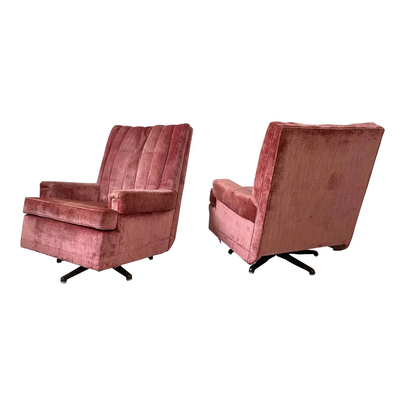 Pair of Velvet Rock & Swivel Tall Back Armchairs