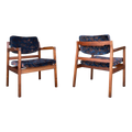 Pair of Walnut Jens Risom Arm Chairs Newly Upholstered in Jack Lenor Larsen Fabric