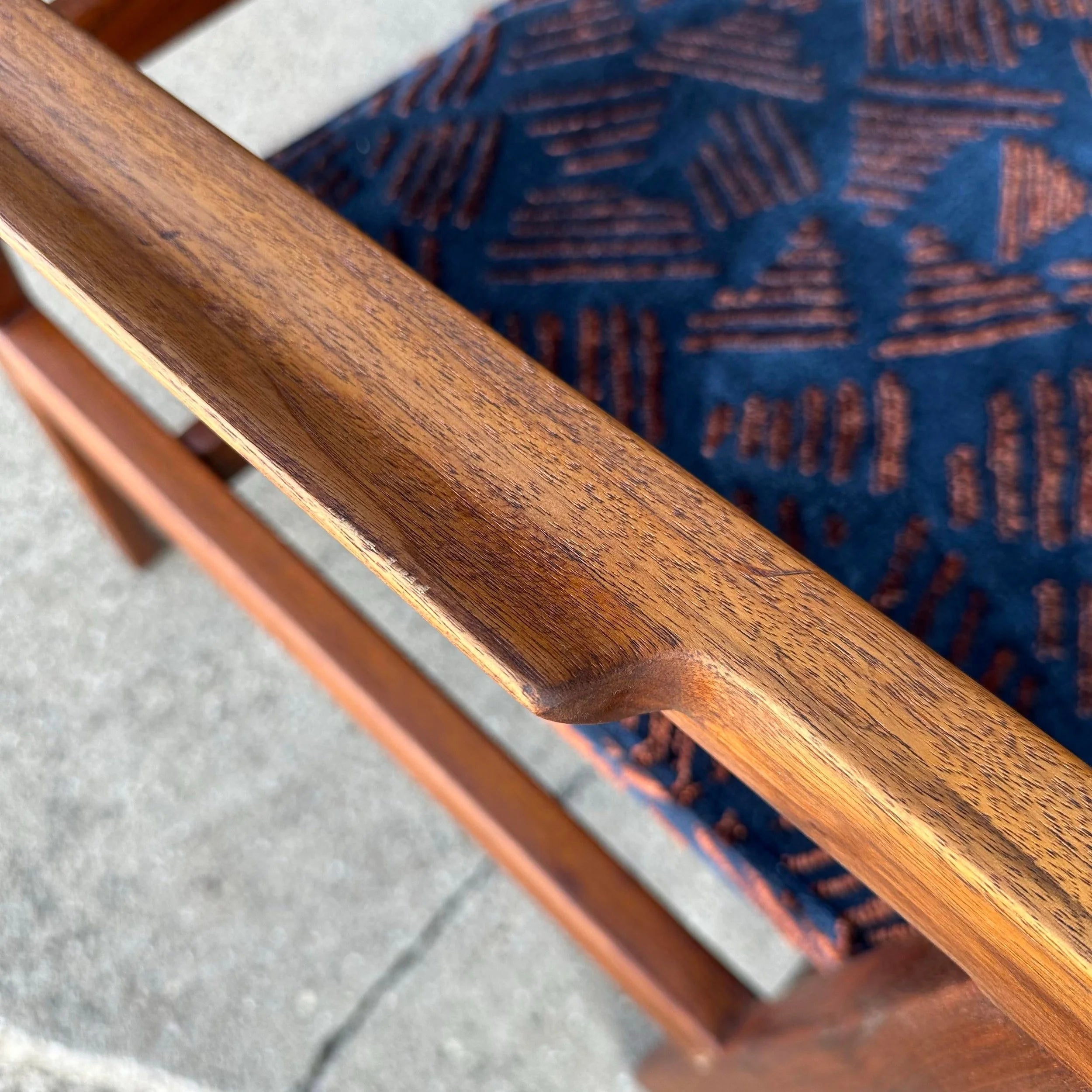 Pair of Walnut Jens Risom Arm Chairs Newly Upholstered in Jack Lenor Larsen Fabric