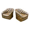 Pair of Ward Bennett Brown Leather Chairs on Casters