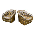 Pair of Ward Bennett Brown Leather Chairs on Casters