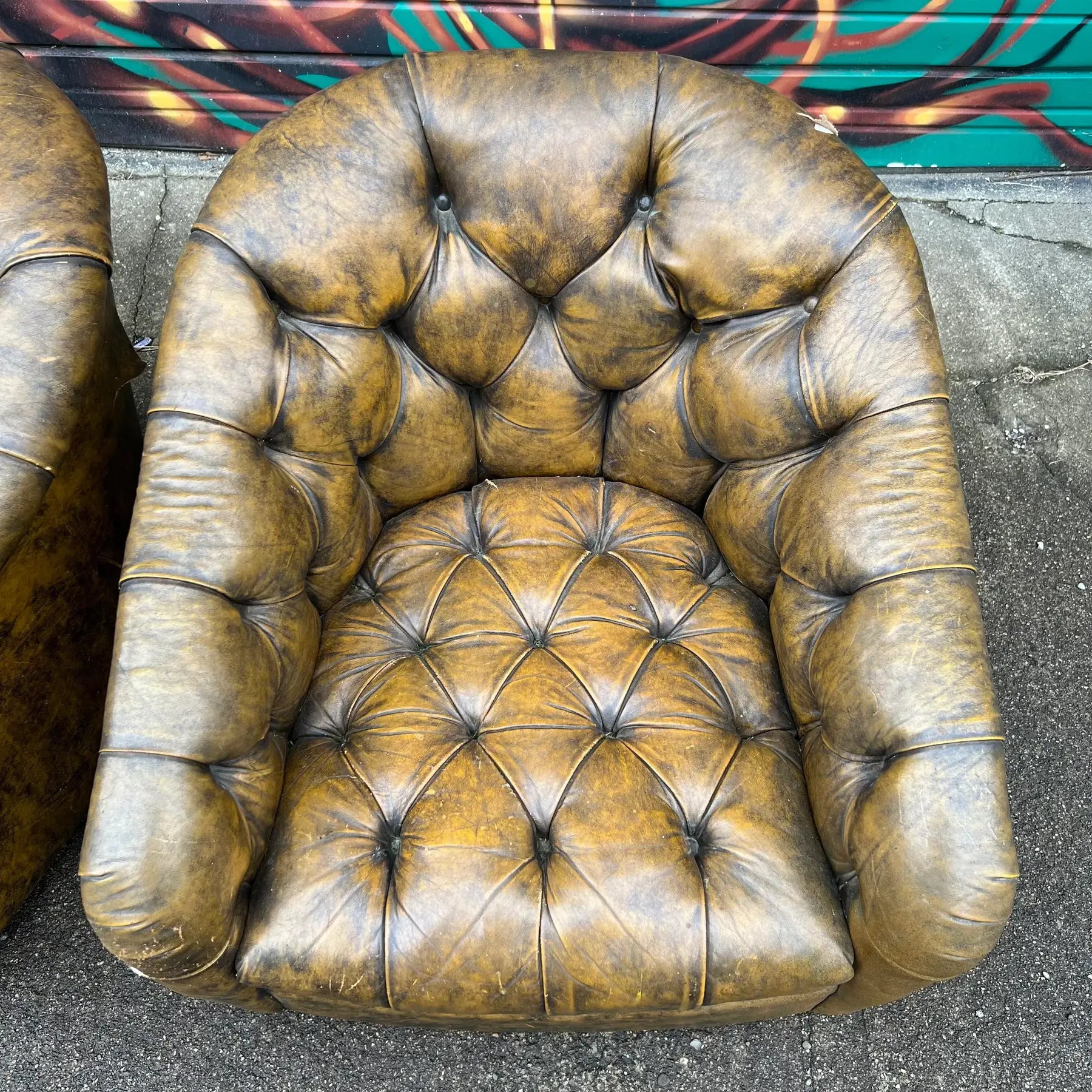 Pair of Ward Bennett Brown Leather Chairs on Casters