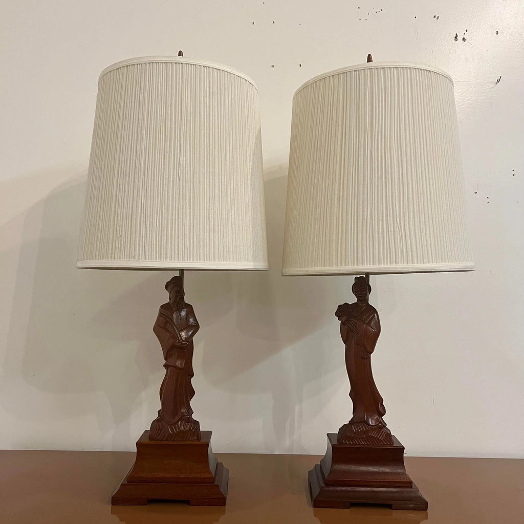 Pair of Yasha Heifetz Carved Table Lamps