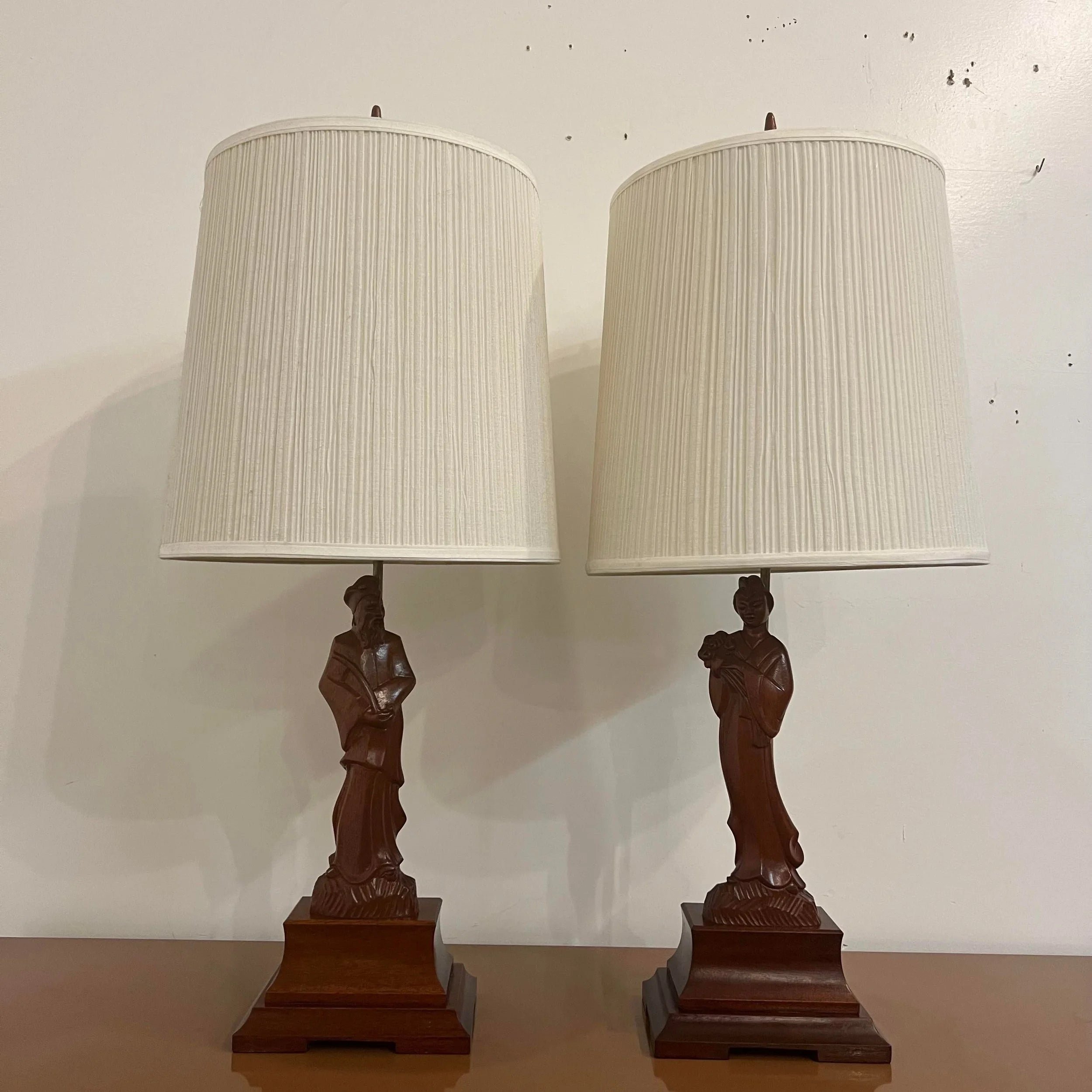 Pair of Yasha Heifetz Carved Table Lamps