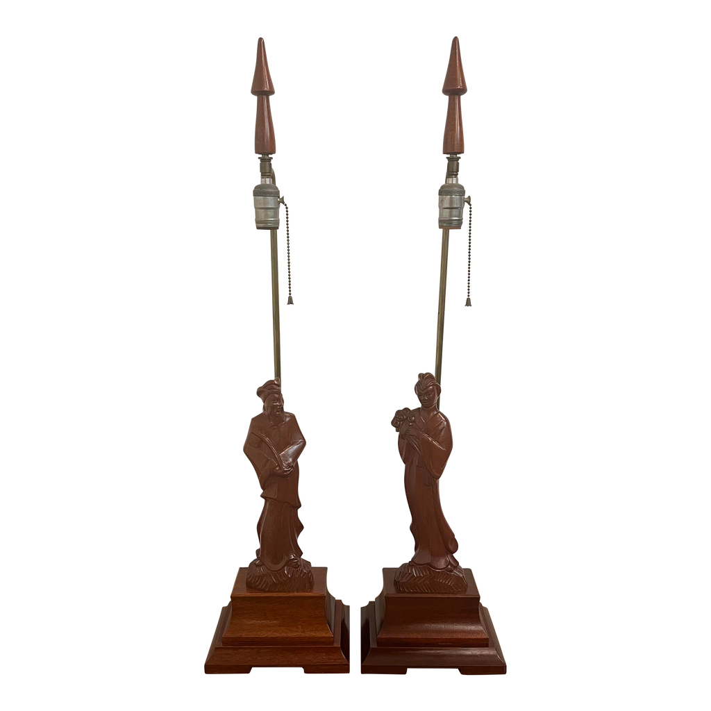 Pair of Yasha Heifetz Carved Table Lamps