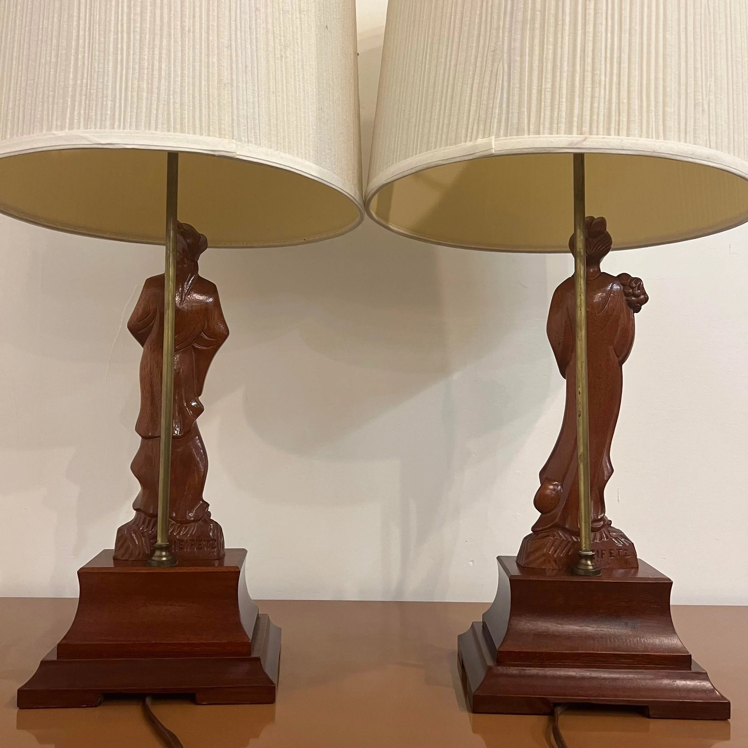 Pair of Yasha Heifetz Carved Table Lamps