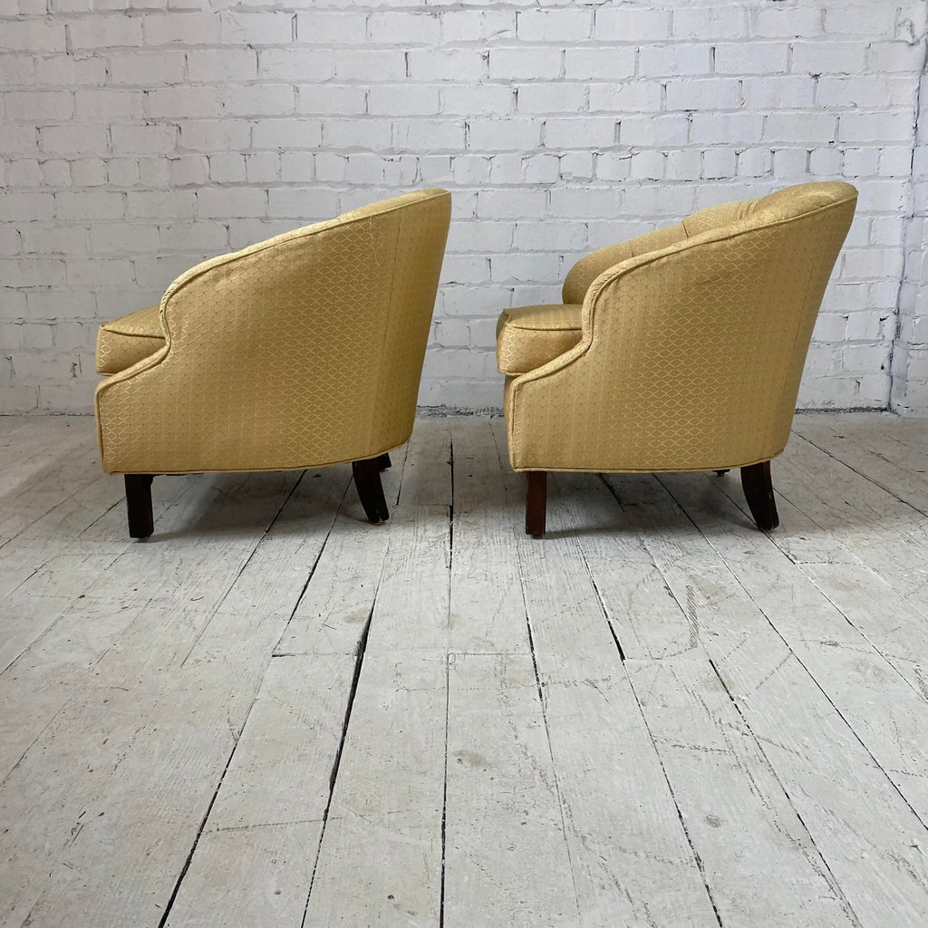 Pair of Yellow Tufted Barrel Chairs