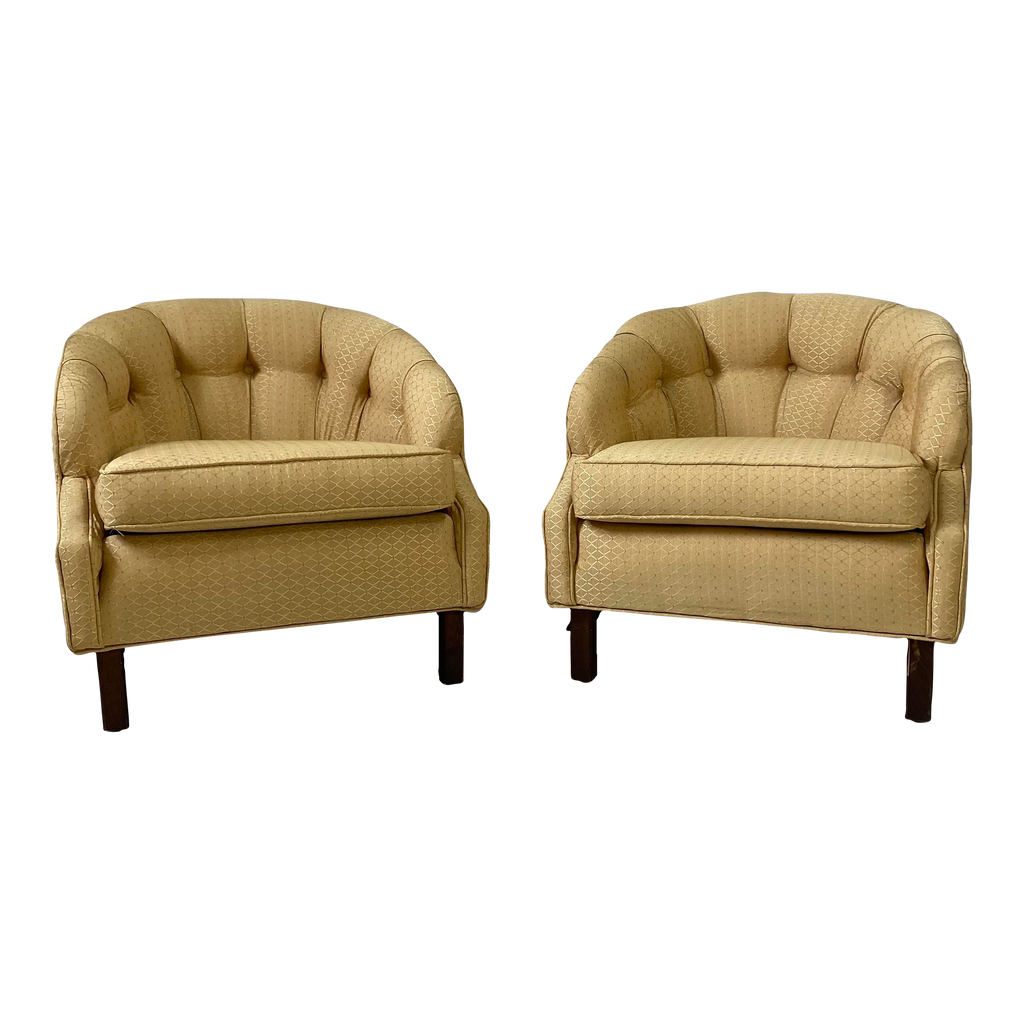 Pair of Yellow Tufted Barrel Chairs