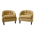 Pair of Yellow Tufted Barrel Chairs