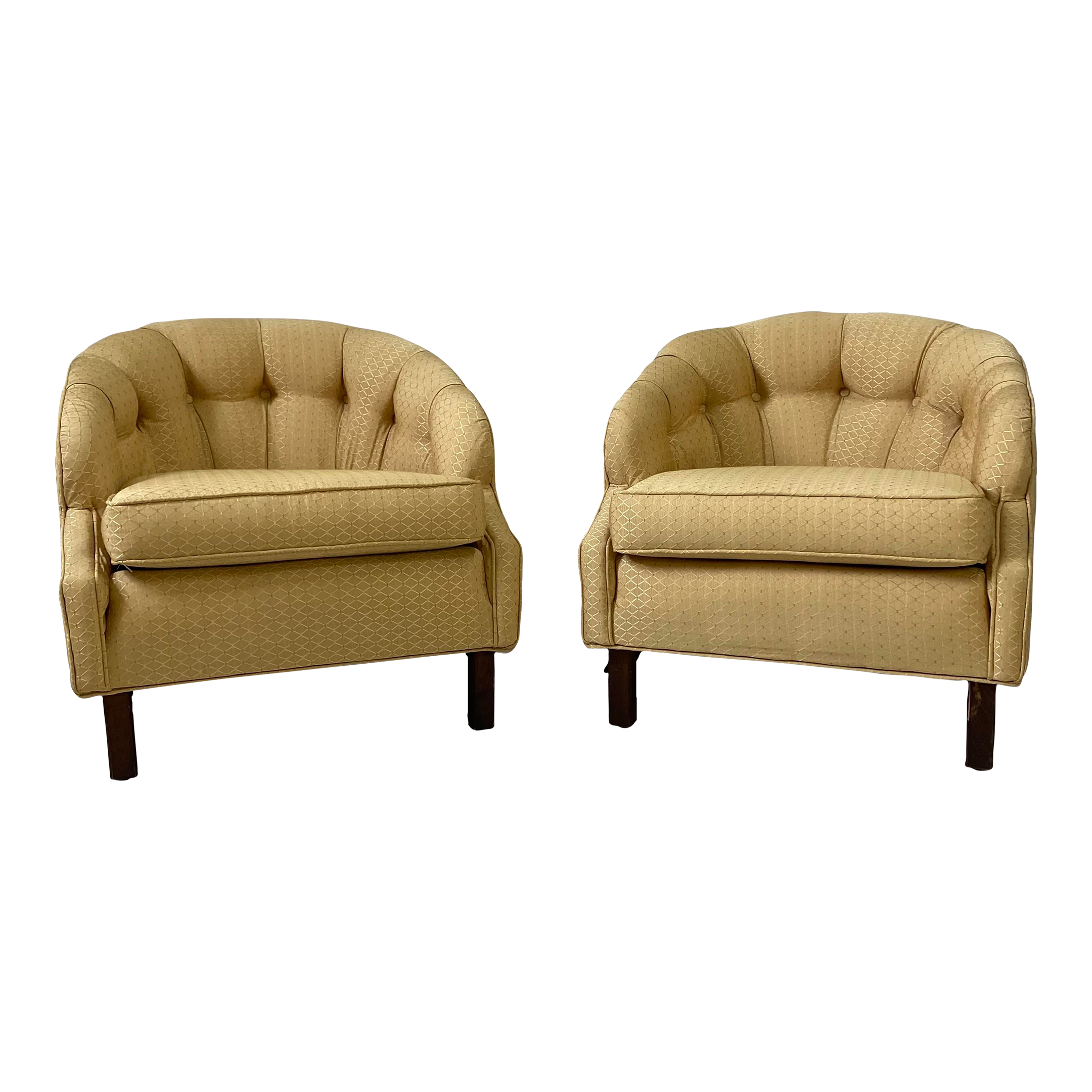 Pair of Yellow Tufted Barrel Chairs