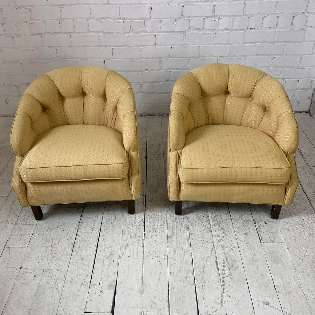 Pair of Yellow Tufted Barrel Chairs