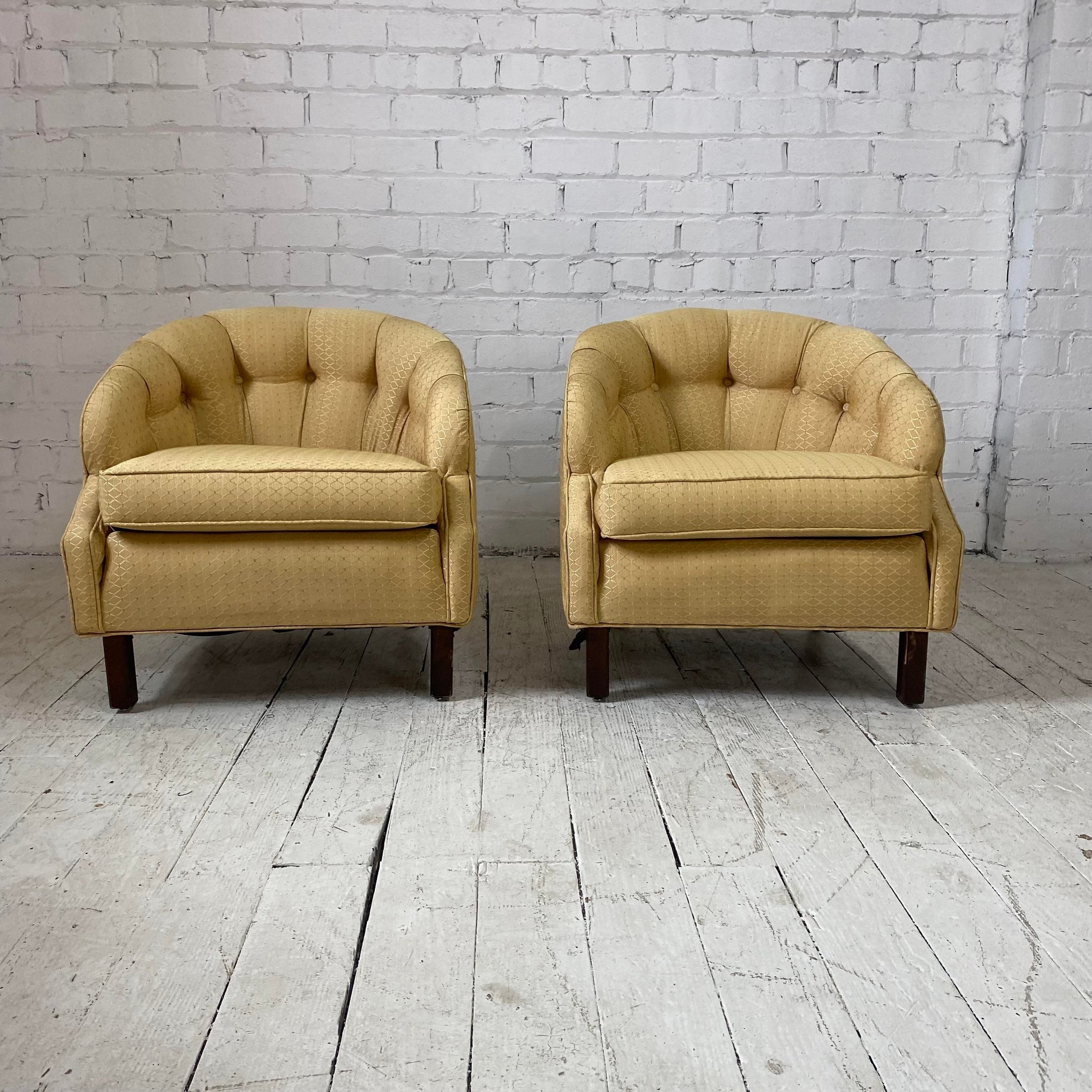Pair of Yellow Tufted Barrel Chairs