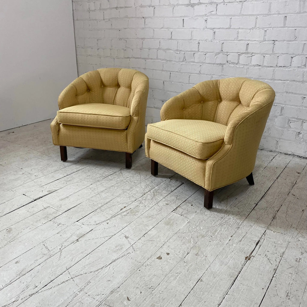 Pair of Yellow Tufted Barrel Chairs
