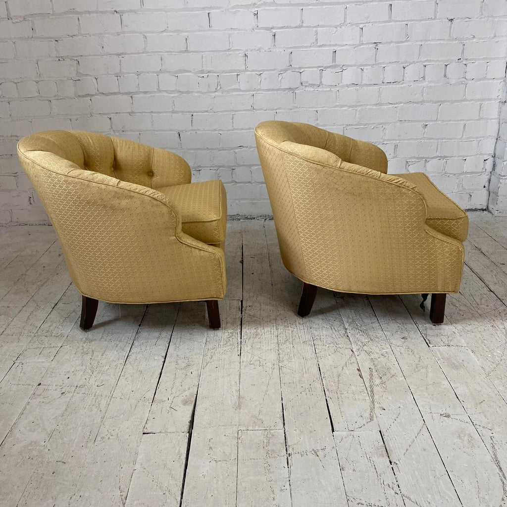 Pair of Yellow Tufted Barrel Chairs