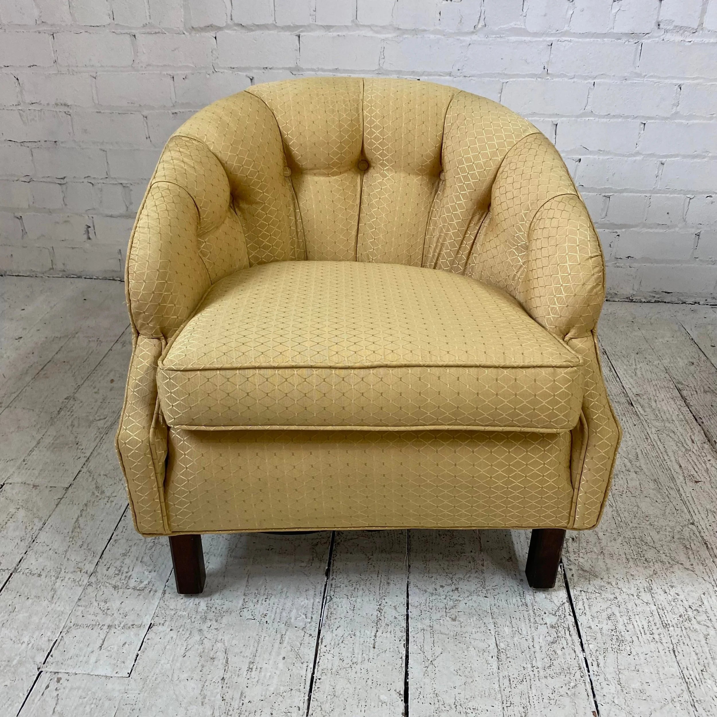 Pair of Yellow Tufted Barrel Chairs