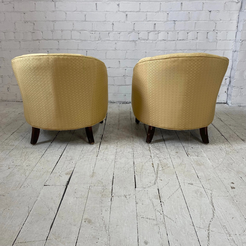 Pair of Yellow Tufted Barrel Chairs