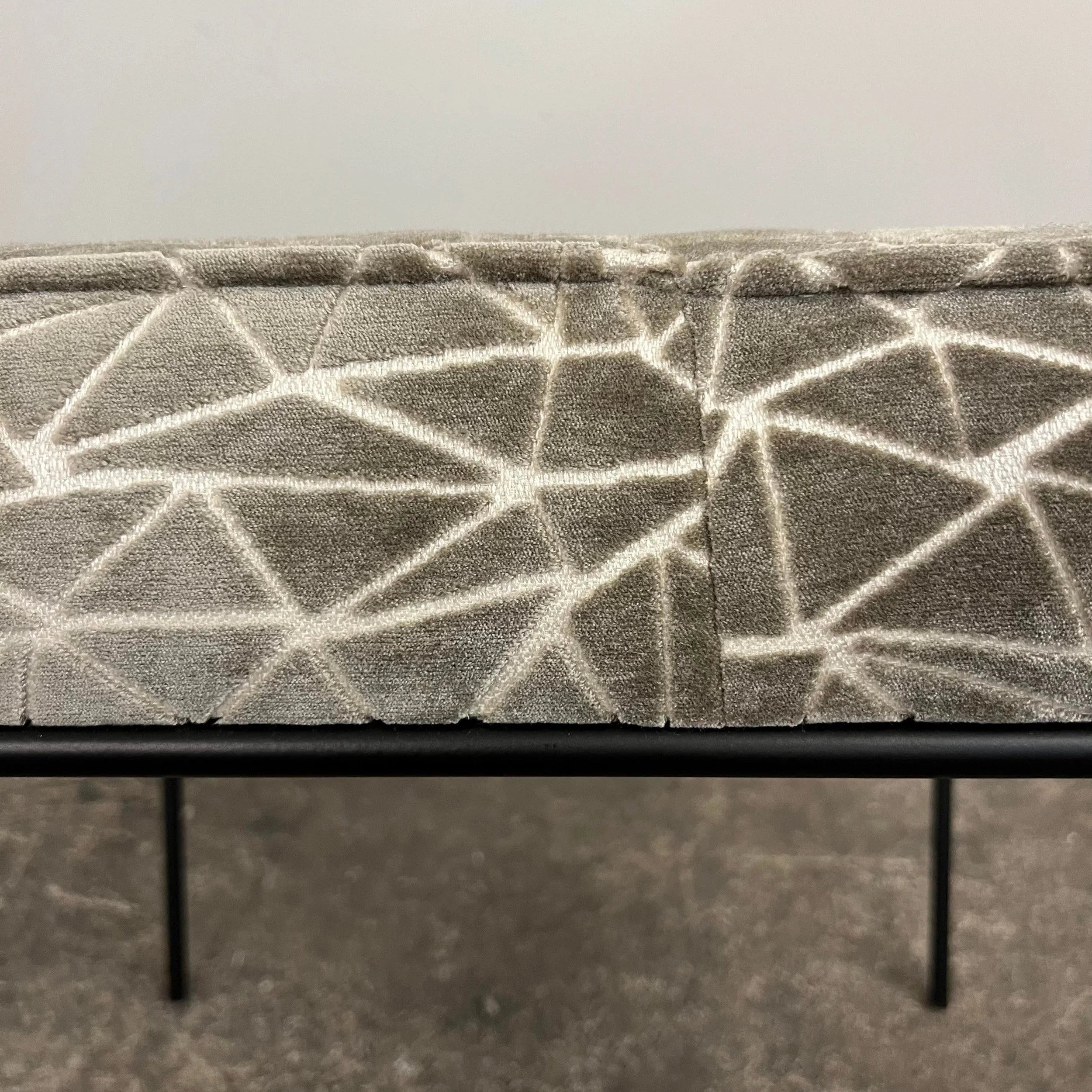 Paul McCobb Style Ottoman Stool Grey and White Cut Velvet